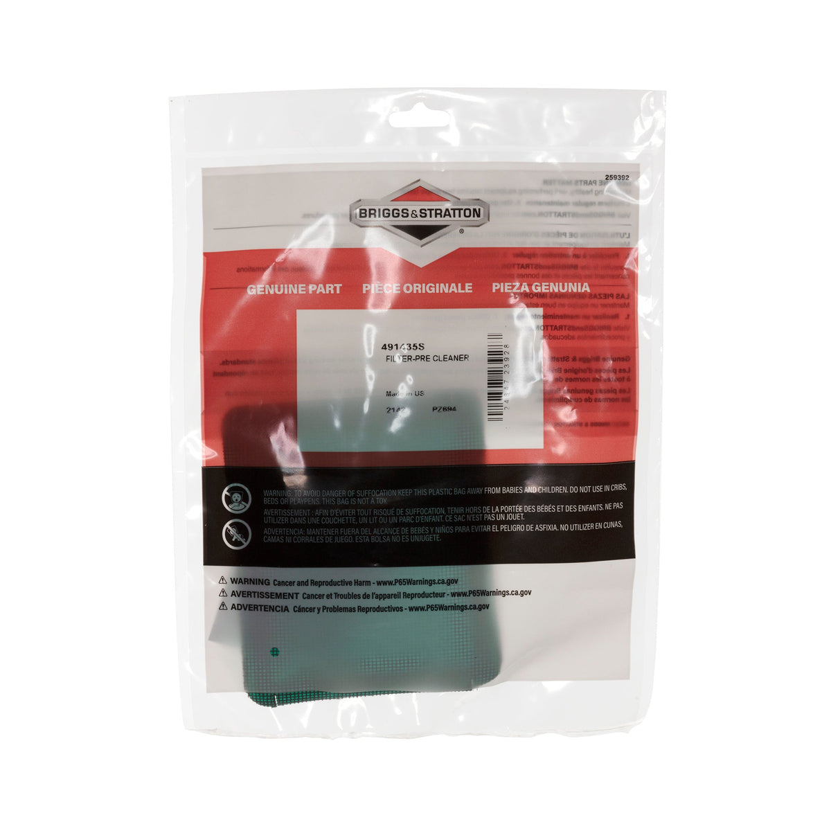 Briggs & Stratton 491435S Pre-Cleaner Filter