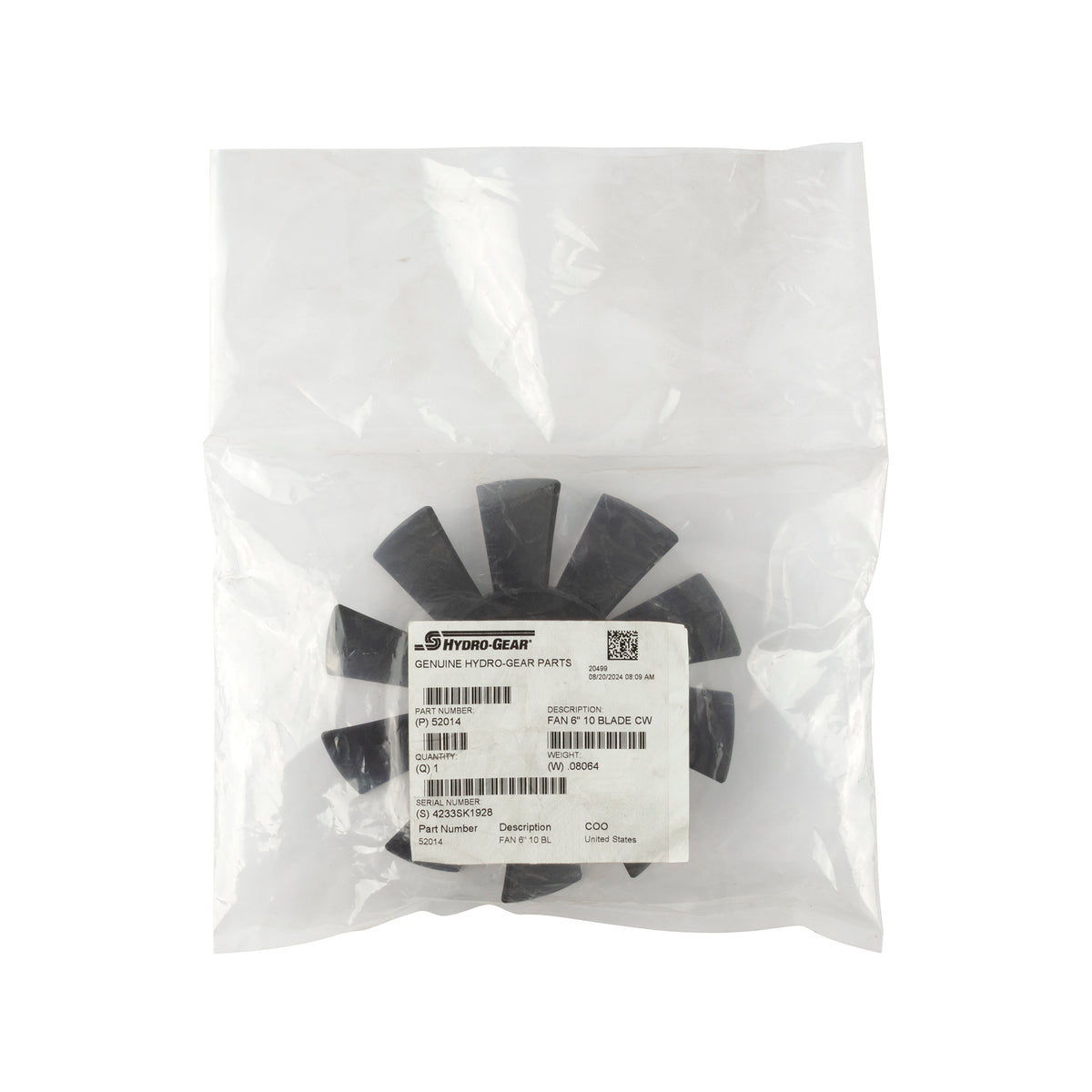 Hydro Gear 52014 6" 10-Blade Transmission Fan
