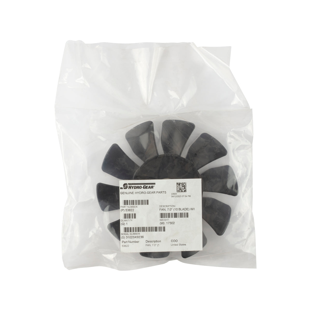 Hydro Gear 53822 7" 10-Blade Transmission Fan