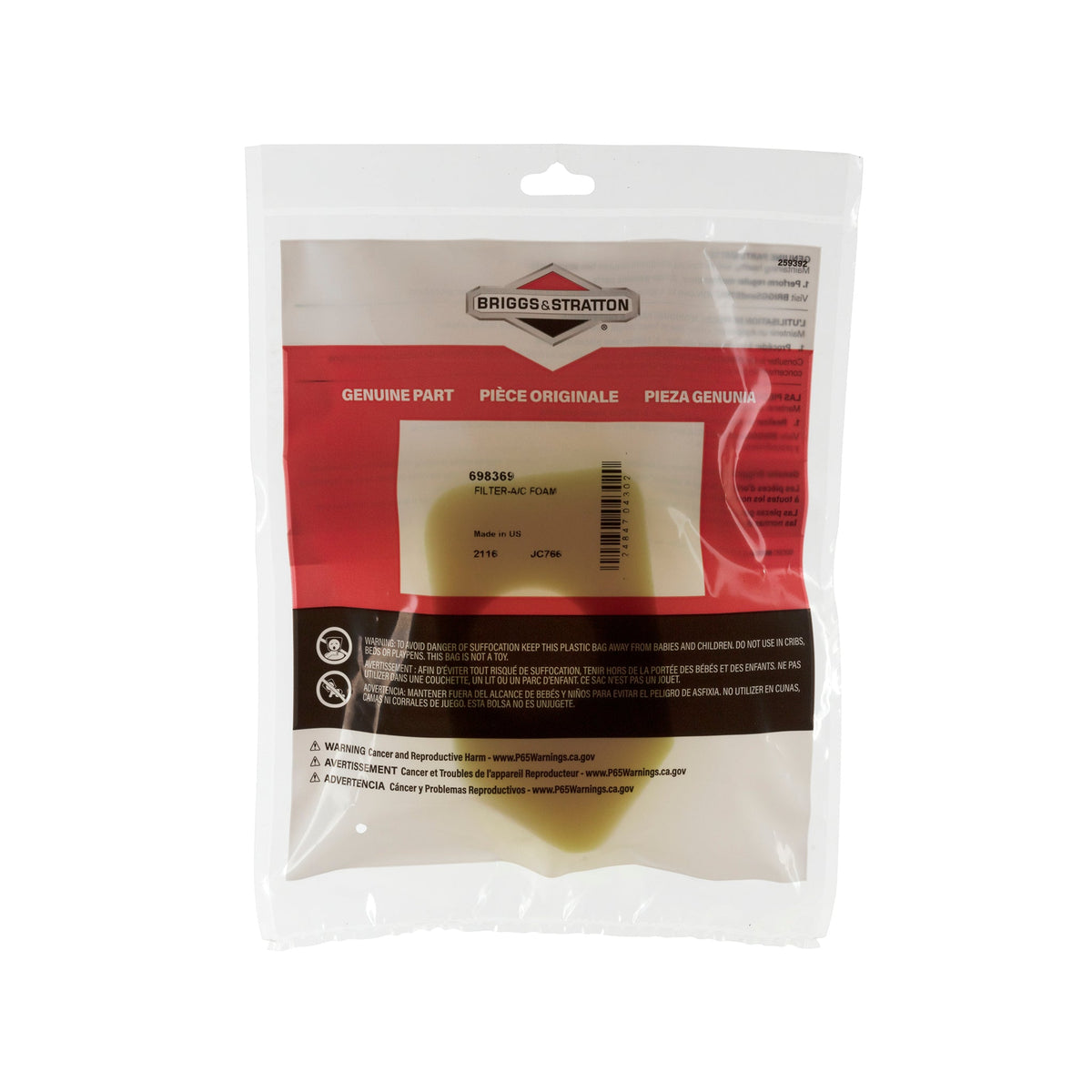 Briggs & Stratton 698369 Foam Air Cleaner Filter