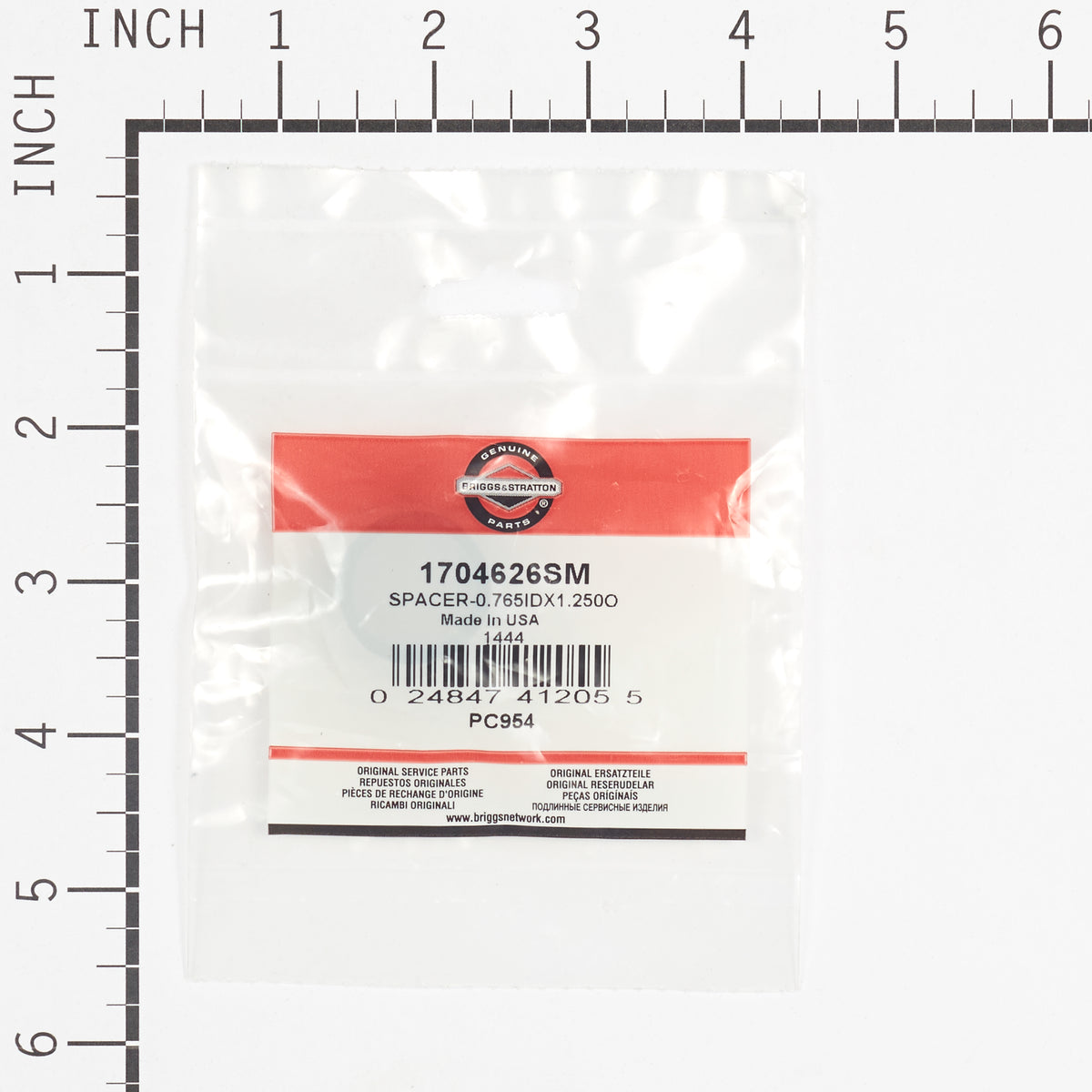 Briggs & Stratton 1704626SM Spacer, 0.765 ID X 1.250 OD