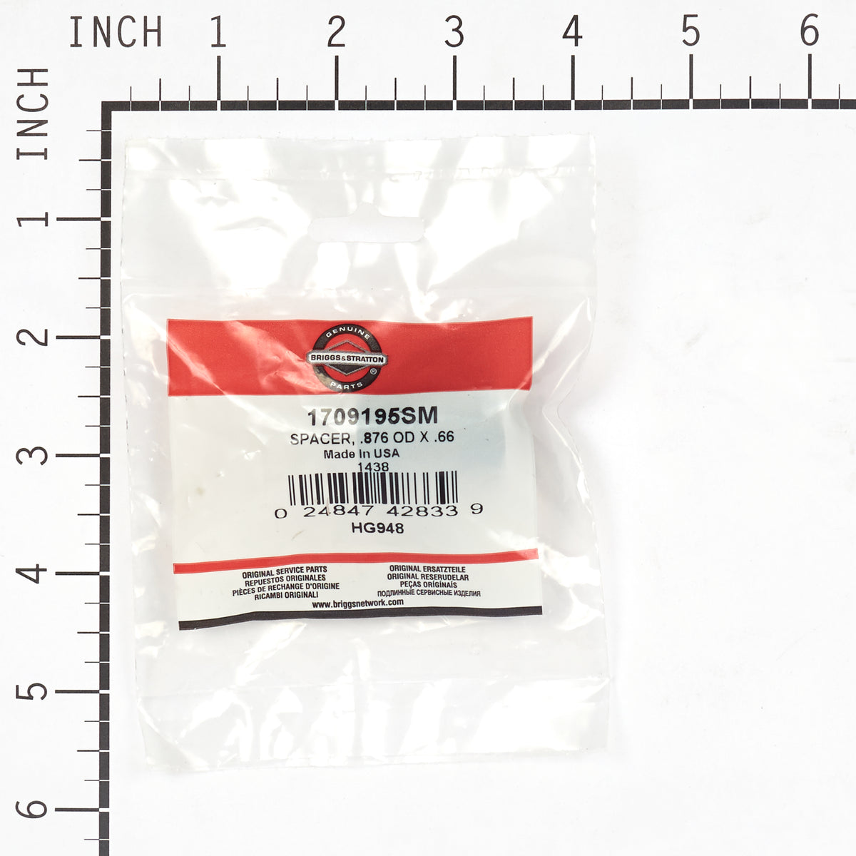 Briggs & Stratton 1709195SM Spacer - .876 OD x .66