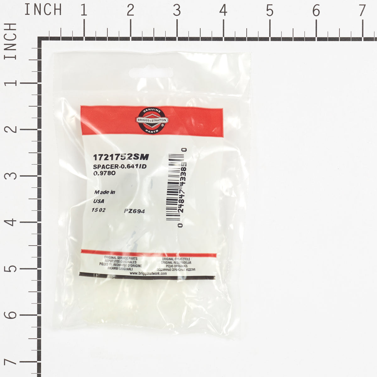 Briggs & Stratton 1721752SM Spacer, 0.641 ID X 0.978 OD