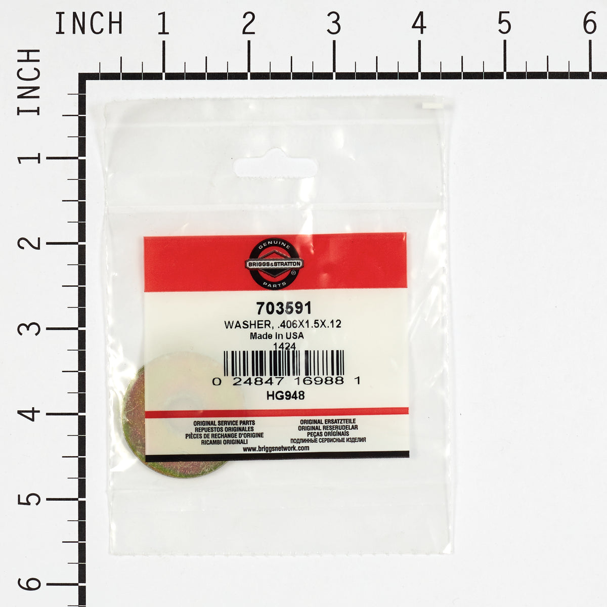 Briggs & Stratton 703591 Washer, .406 X 1.5 X .12