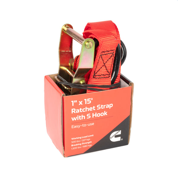 Cummins CS0021 1" X 15' Premium Ratchet Strap w/ S-Hook